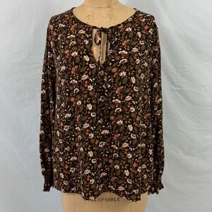 Knox Rose Long Sleeve Brown Floral Blouse Size XL